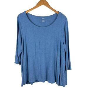 J. Jill Pure Jill Womens Supersoft 3/4 Sleeve Elliptical Tee Sz 1X Blue Simple